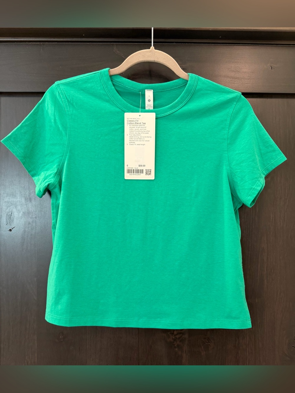 Lululemon Classic-Fit Cotton-Blend Tee Kelly Green Size 6 NWT